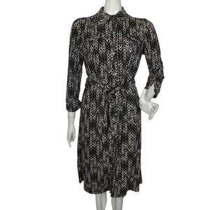 SIGRID OLSEN Shirt Dress, L, Black/Gray, Chevron Stripes, Breast pockets